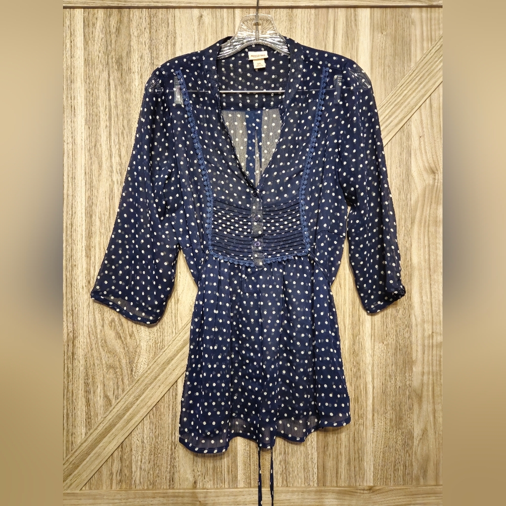 Mossimo Navy Polka Dot Sheer Blouse